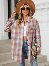 Plaid Collared Neck Long Sleeve Shirt - Trendsi - Flyclothing LLC