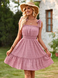 Square Neck Tie Shoulder Mini Dress - Trendsi - Flyclothing LLC