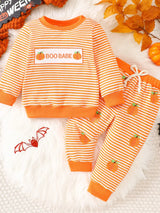 Children's Halloween Pumpkin Striped Long Sleeve Pajama Set - Trendsi - Flyclothing LLC