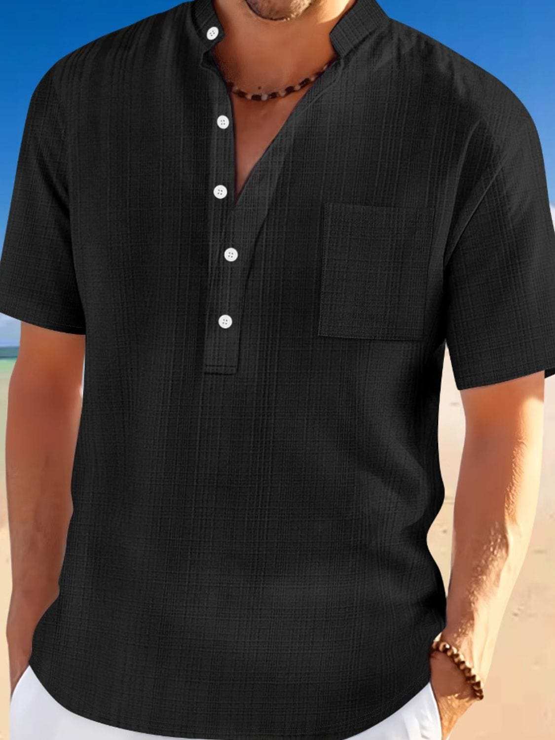 Men's Full Size Half Button Short Sleeve Polo Plus Size - Trendsi - Flyclothing LLC
