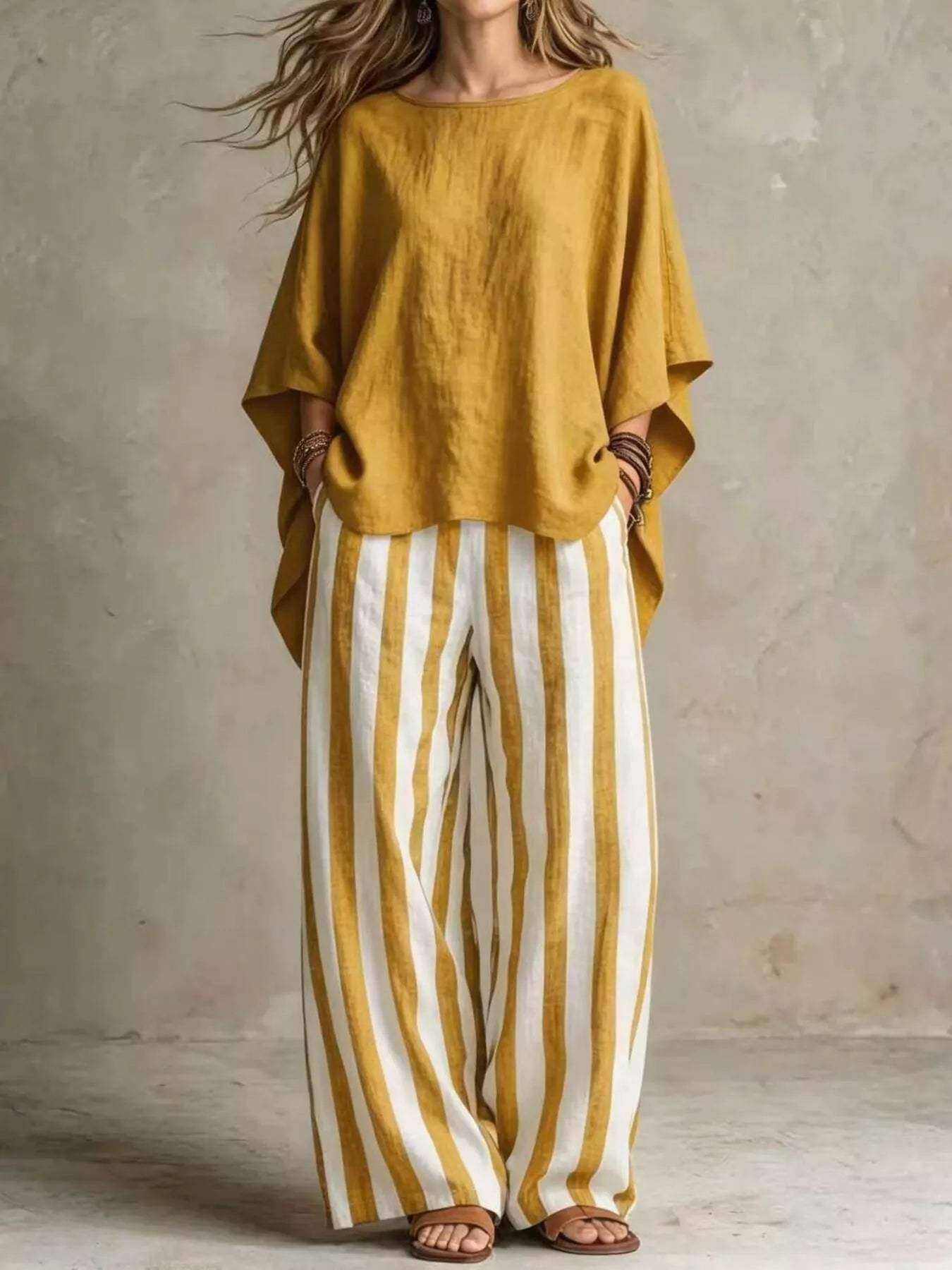 Full Size Solid Color Top and Pants Set Plus Size - Trendsi - Flyclothing LLC