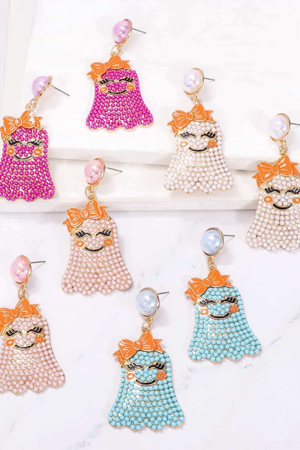 Smiling Ghost Shape Synthetic Pearl Earrings - Trendsi - Flyclothing LLC