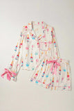 Bow Printed Collared Neck Top and Drawstring Shorts Lounge Set - Trendsi - Flyclothing LLC