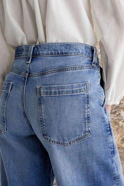 Pocketed Embroidered Straight Leg Jeans - Trendsi - Flyclothing LLC