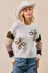 BiBi Flower Color Block Sweater - Trendsi - Flyclothing LLC