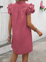 Ruffled Notched Cap Sleeve Mini Dress - Trendsi - Flyclothing LLC