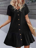 Full Size Button-Front Short Sleeve Tiered Dress Plus Size - Trendsi - Flyclothing LLC