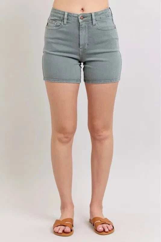 Judy Blue Full Size Hw Garment Dyed & Back Pkt Embroidery Shorts Plus Size - Trendsi - Flyclothing LLC