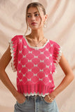 SO ME Bow Ribbon Pattern Sweater Top with Back Key Hole - Trendsi