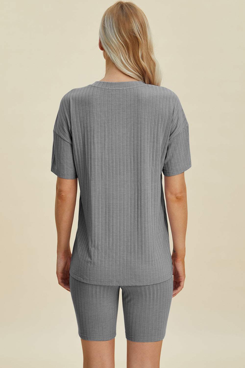 Basic Bae Full Size Ribbed V-Neck Short Sleeve Top and Shorts Set - Trendsi - Flyclothing LLC