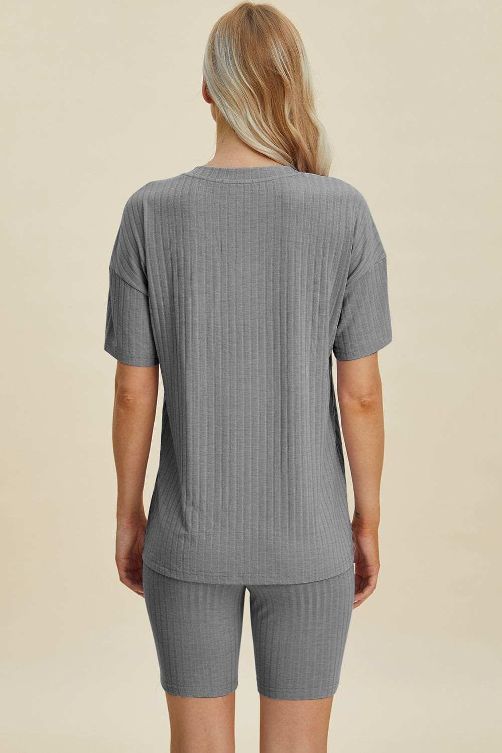 Basic Bae Full Size Ribbed V-Neck Short Sleeve Top and Shorts Set - Trendsi - Flyclothing LLC