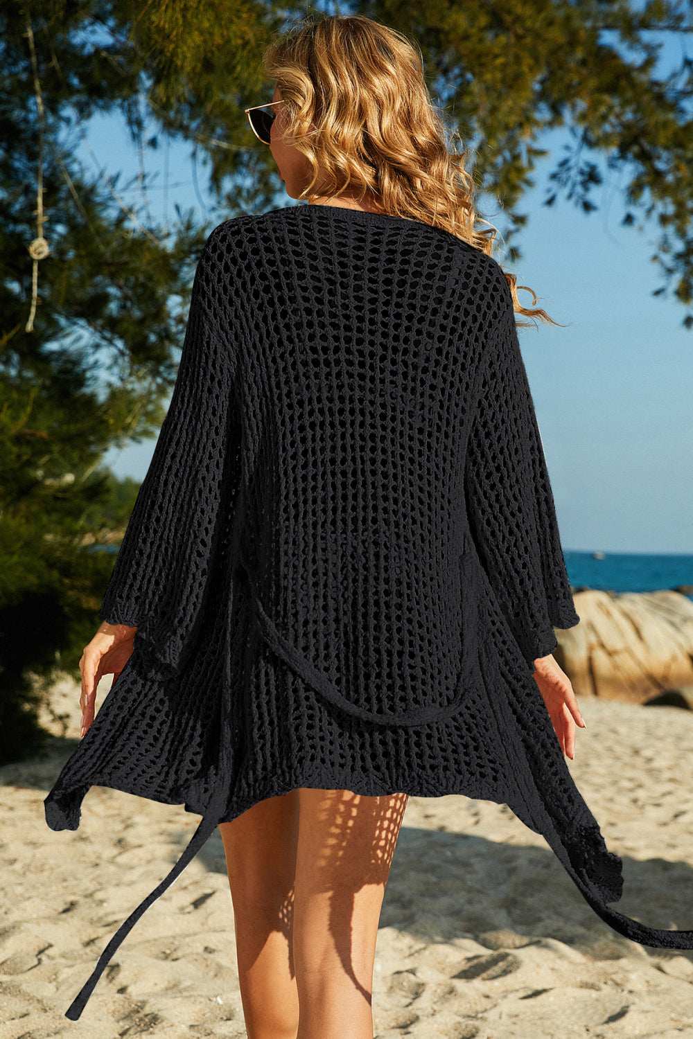 Tie-Waist Openwork Crochet Cover Up - Trendsi - Flyclothing LLC