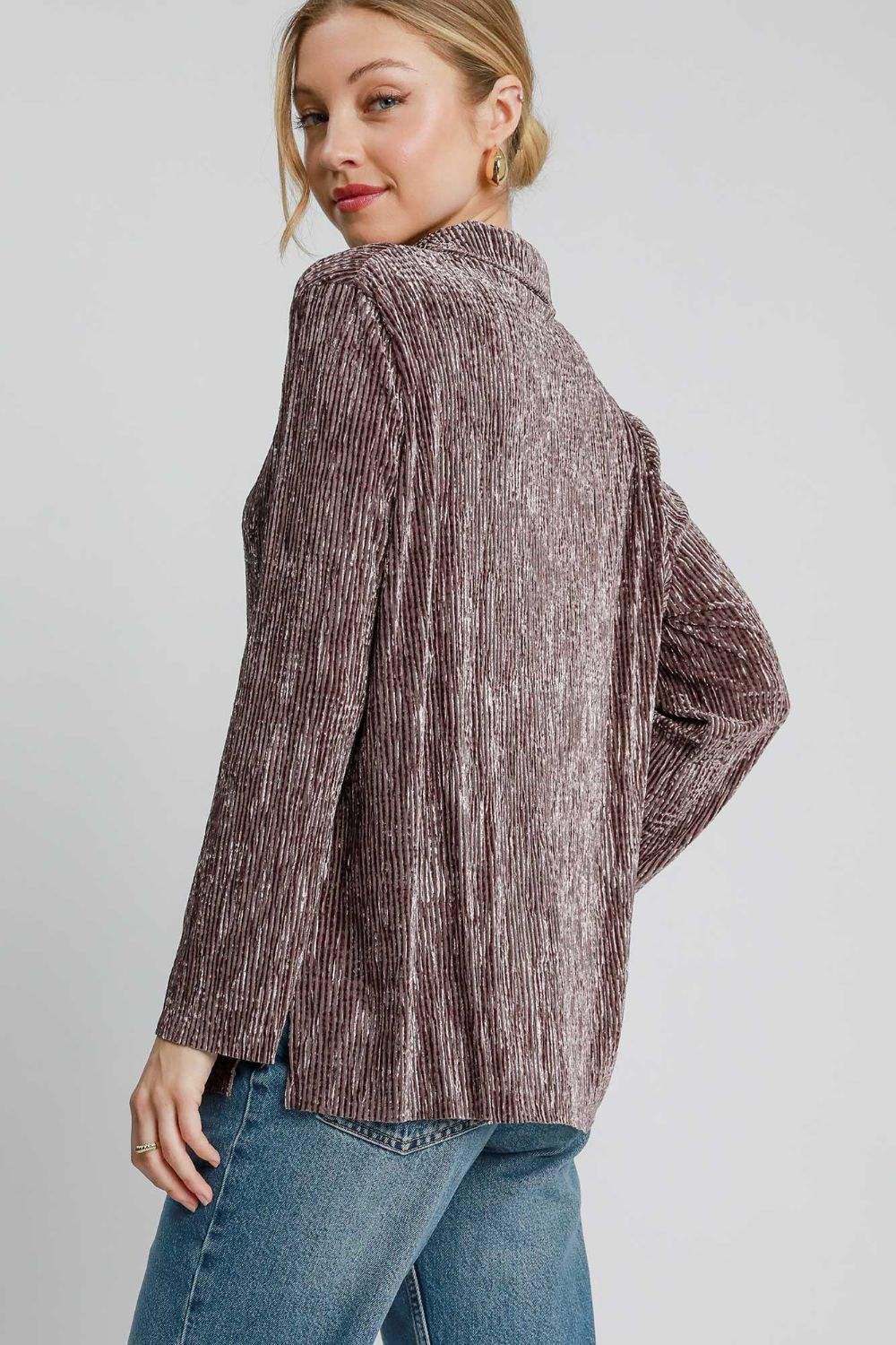 Umgee Side Slit Texture Button Up Shirt - Trendsi - Flyclothing LLC