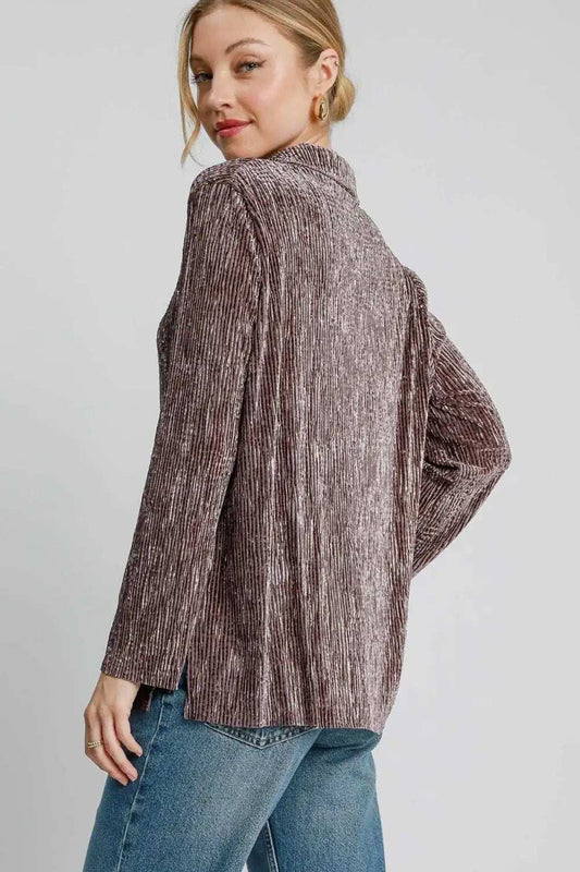 Umgee Side Slit Texture Button Up Shirt - Trendsi - Flyclothing LLC