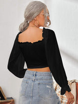 Mesh Sweetheart Neck Flounce Sleeve Top - Trendsi - Flyclothing LLC