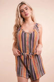 VERY J Crochet Multi Color Striped Casual Summer Romper - Trendsi