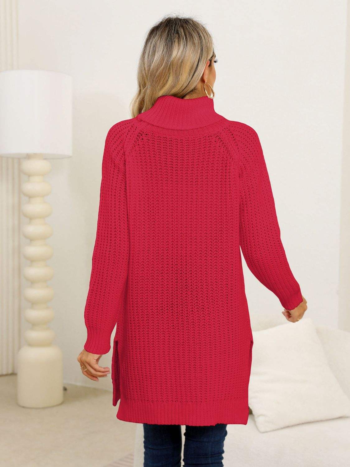 Slit Turtleneck Long Sleeve Sweater - Trendsi - Flyclothing LLC