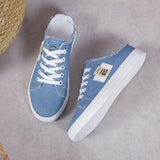 Frayed Hem Lace Up Canvas Sneakers - Trendsi