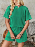 Textured Round Neck Short Sleeve Top and Shorts Set - Trendsi - Flyclothing LLC