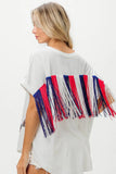BiBi American Flag Sequin Ribbon T-Shirt - Trendsi