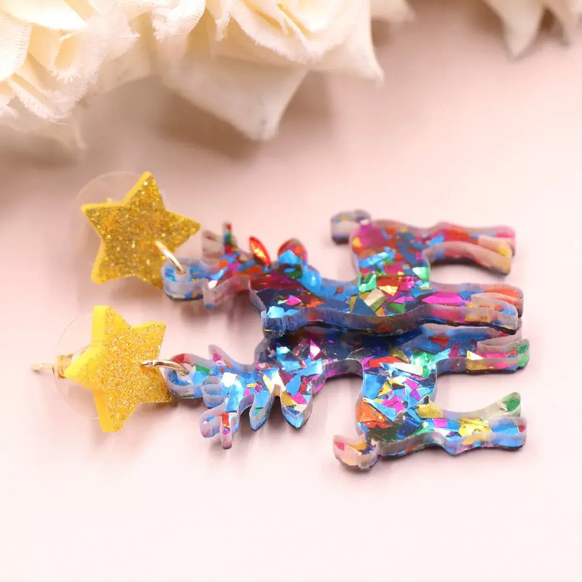 Acrylic Christmas Reindeer Dangle Earrings - Trendsi - Flyclothing LLC