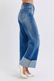 Judy Blue Full Size Distressed High Waist Wide Leg Jeans - Trendsi