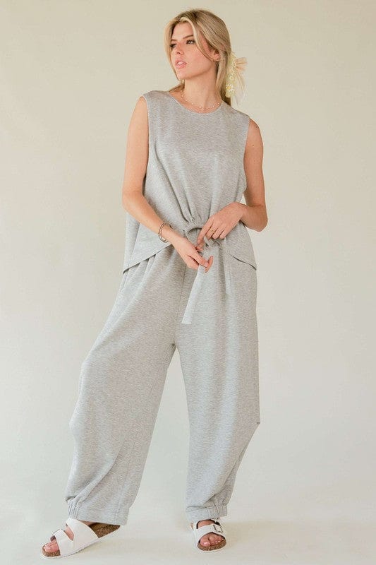 Davi & Dani Drawstring Hem Round Neck Tank and Pants Set - Trendsi