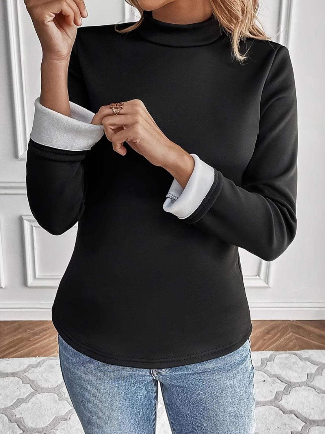 Mock Neck Long Sleeve T-Shirt - Trendsi - Flyclothing LLC