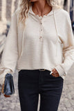 Drawstring Half Button Dropped Shoulder Hoodie - Trendsi