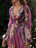 Full Size Floral Print Long Sleeve Maxi Dress Plus Size - Trendsi - Flyclothing LLC