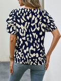 Ruffled Printed Round Neck Short Sleeve Blouse - Trendsi