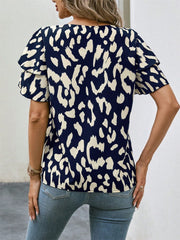 Ruffled Printed Round Neck Short Sleeve Blouse - Trendsi