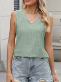 V-Neck Eyelet Knit Cami Tank Top - Trendsi - Flyclothing LLC