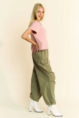 Davi & Dani Breezy Knit Fabric Short Sleeve T-shirt Top - Trendsi - Flyclothing LLC