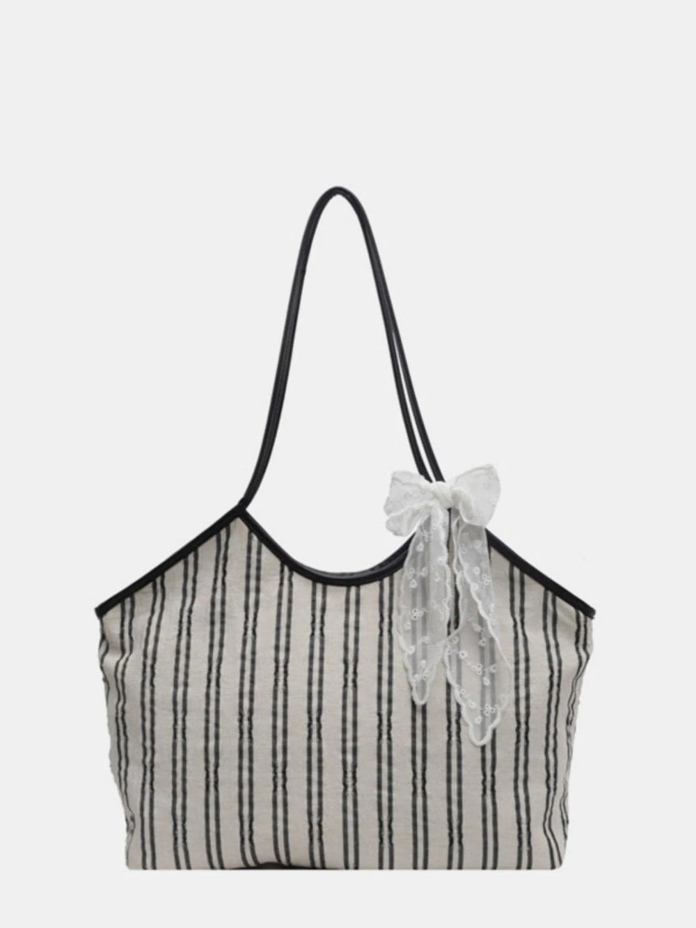 Striped Canvas Tote Bag - Trendsi