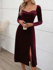 Perfee Sweetheart Neck Long Sleeve Midi Dress - Trendsi