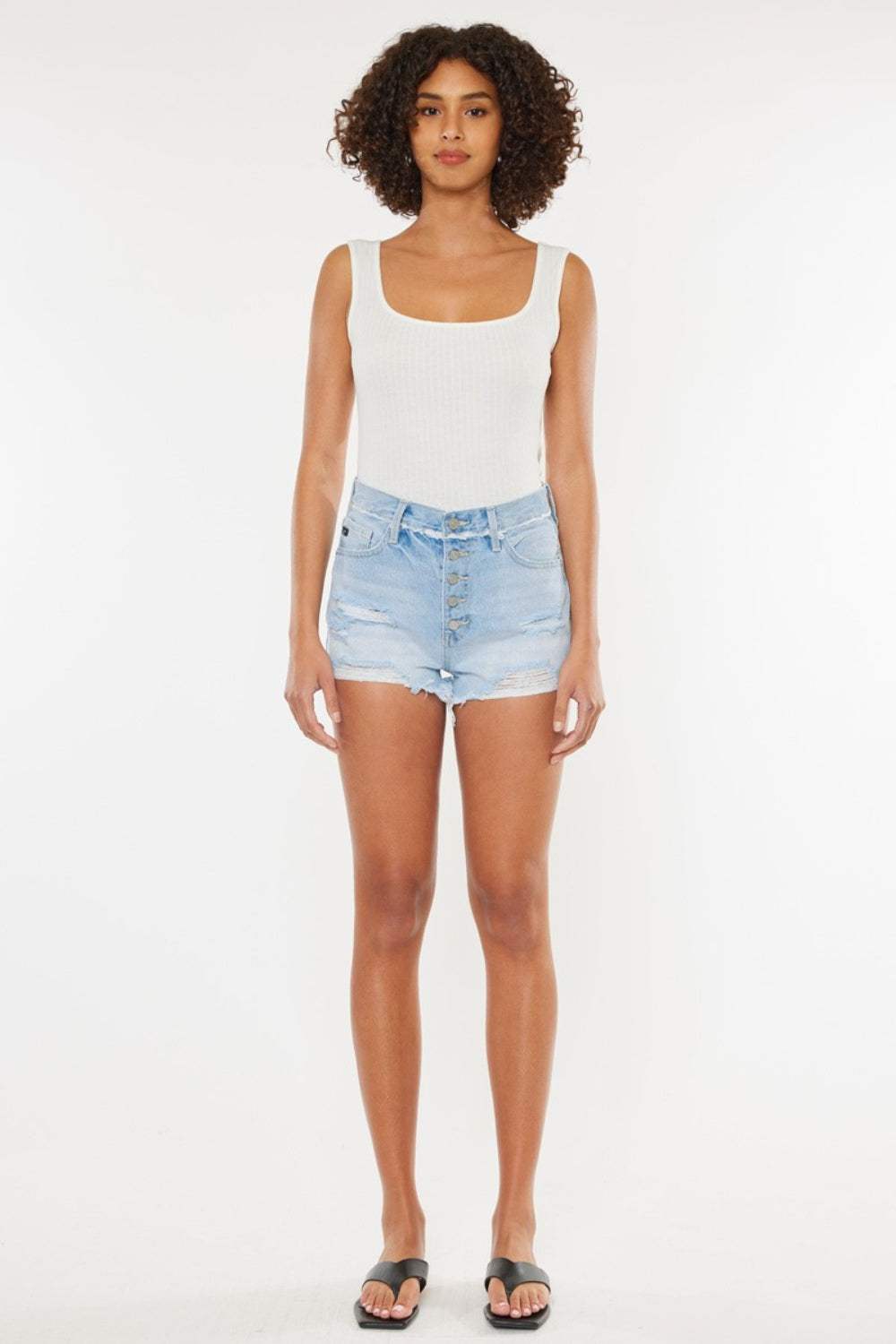 Kancan Distressed Button Fly Denim Shorts - Trendsi - Flyclothing LLC