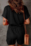 Full Size Drawstring V-Neck Short Sleeve Romper - Trendsi - Flyclothing LLC