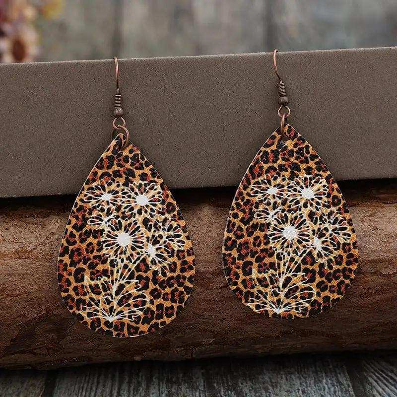 Leopard PU Leather Teardrop Shape Earrings - Trendsi - Flyclothing LLC