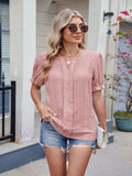 Eyelet Notched Short Sleeve Top - Trendsi - Flyclothing LLC