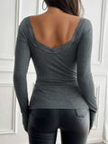Devine Lace Detail Square Neck Long Sleeve T-Shirt - Trendsi - Flyclothing LLC