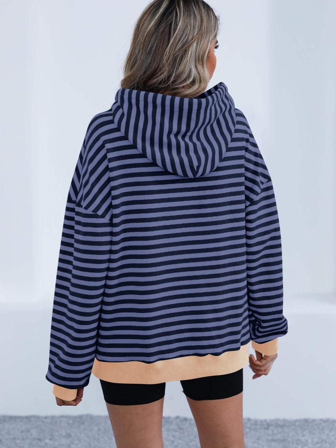 Drawstring Striped Long Sleeve Hoodie - Trendsi - Flyclothing LLC