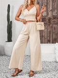 Smocked Surplice Cami and Wide Leg Pants Set - Trendsi