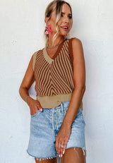 Striped Contrast V-Neck Sweater Vest - Trendsi - Flyclothing LLC