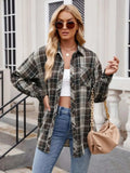 Pocketed Plaid Collared Neck Long Sleeve Shirt - Trendsi - Flyclothing LLC