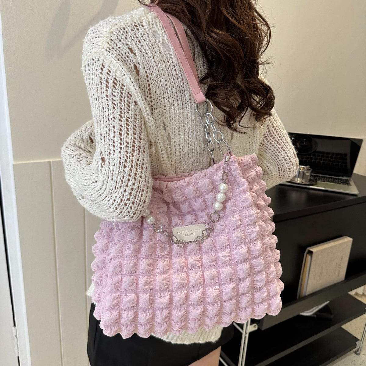 Bubble Textured Tote Bag - Trendsi - Flyclothing LLC