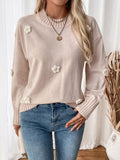 Perfee Flower Round Neck Long Sleeve Sweater - Trendsi