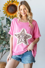 HOPELY Leopard Star Patch Short Sleeve T-Shirt - Trendsi