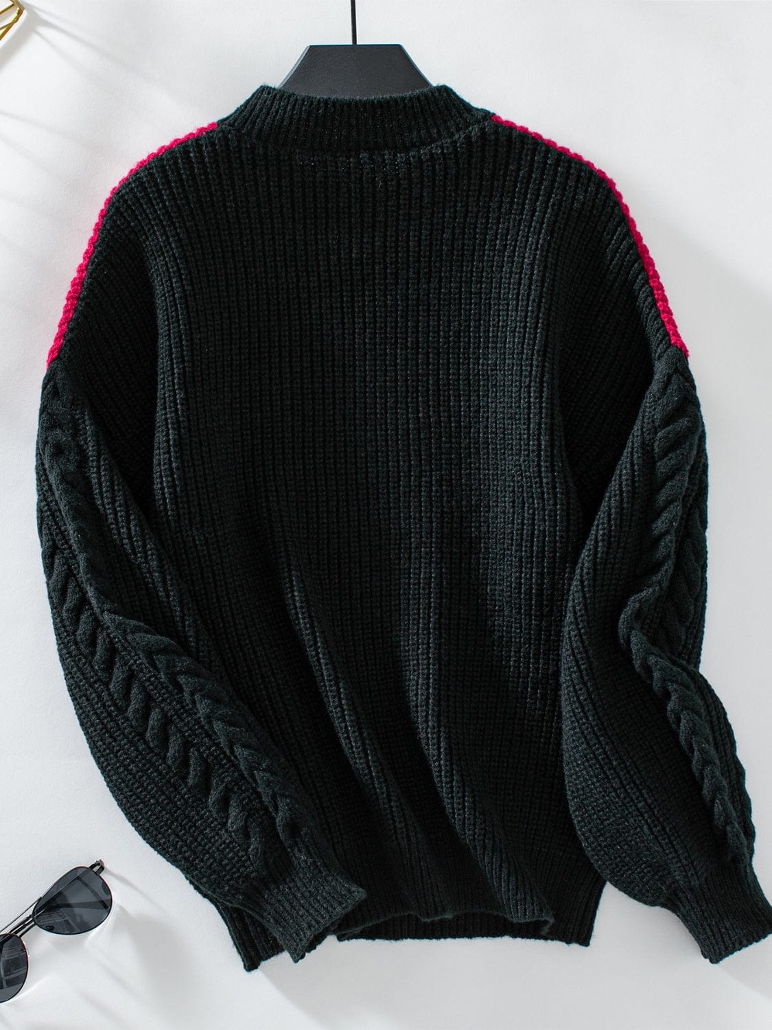 Contrast Round Neck Long Sleeve Sweater - Trendsi