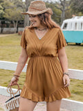 Plus Size Ruffled V-Neck Short Sleeve Romper - Trendsi - Flyclothing LLC